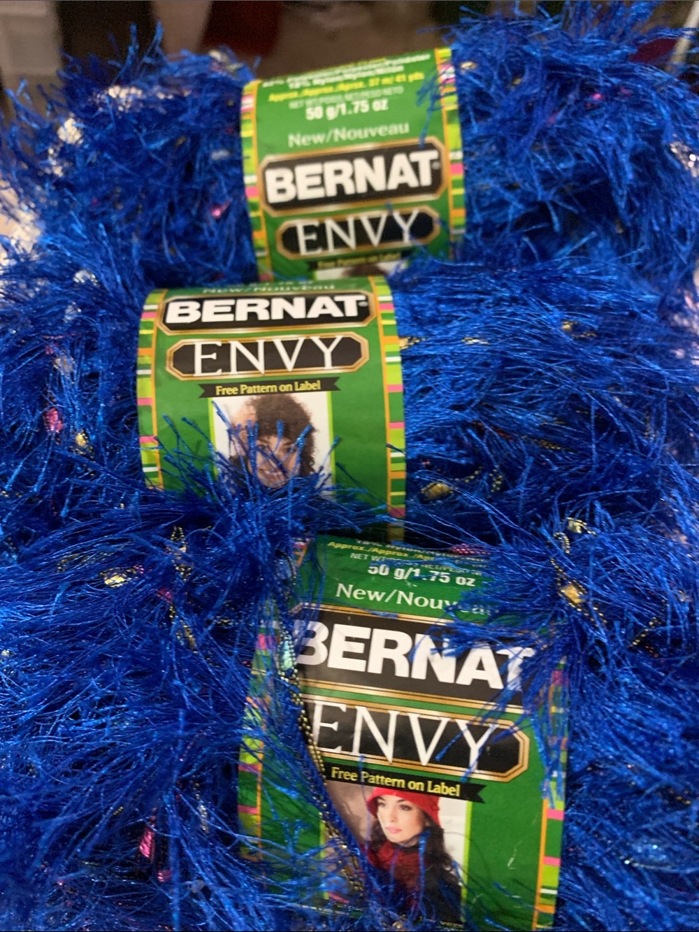 Bundle of 3 Bernat Envy Yarn - Royal Blue 82% polyester 18% 1.75 oz